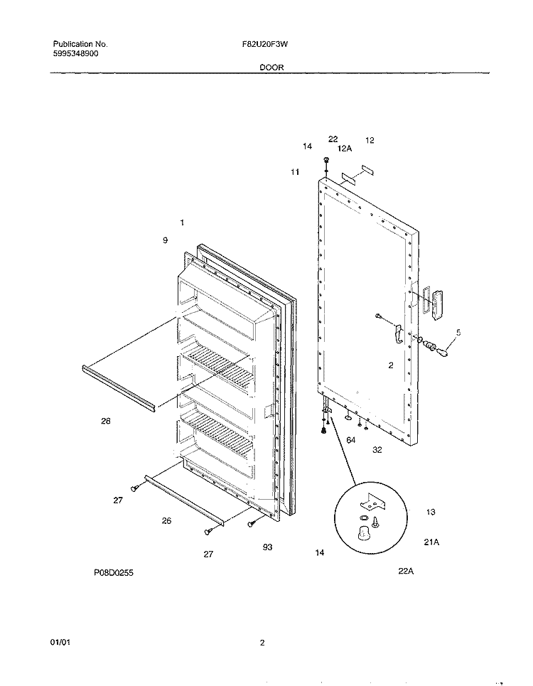 DOOR Diagram and Parts List for F82U20F3W2  Frigidaire Freezer