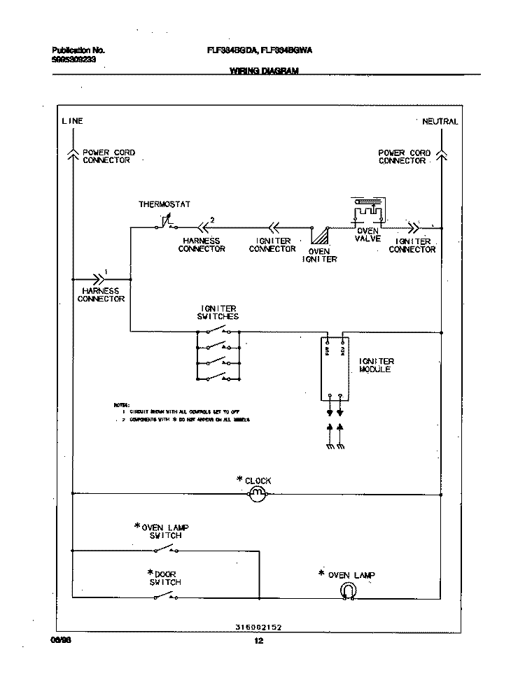 WIRING DIAGRAM Diagram and Parts List for FLF334BGDA  Frigidaire Range