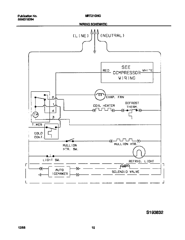WIRING DIAGRAM Diagram and Parts List for MRT21GNGD2  Frigidaire Refrigerator