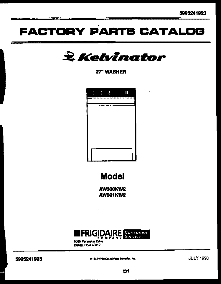 COVER Diagram and Parts List for AW301KD2  Kelvinator Washer
