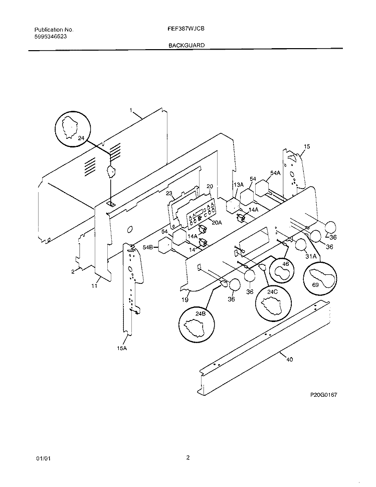 BACKGUARD Diagram and Parts List for FEF387WJCB  Frigidaire Range