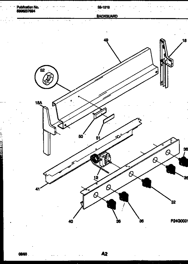 BACKGUARD Diagram and Parts List for 32-1019-00-10  Tappan Range