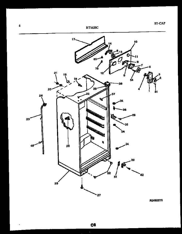 CABINET PARTS Diagram and Parts List for RT163SCW1  Frigidaire Refrigerator