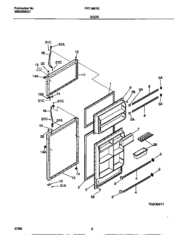 DOOR Diagram and Parts List for FRT18KRED1  Frigidaire Refrigerator