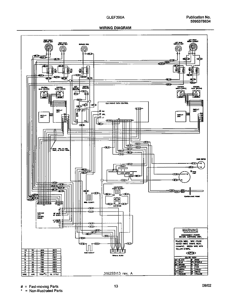 WIRING DIAGRAM Diagram and Parts List for GLEF396ABC  Frigidaire Range