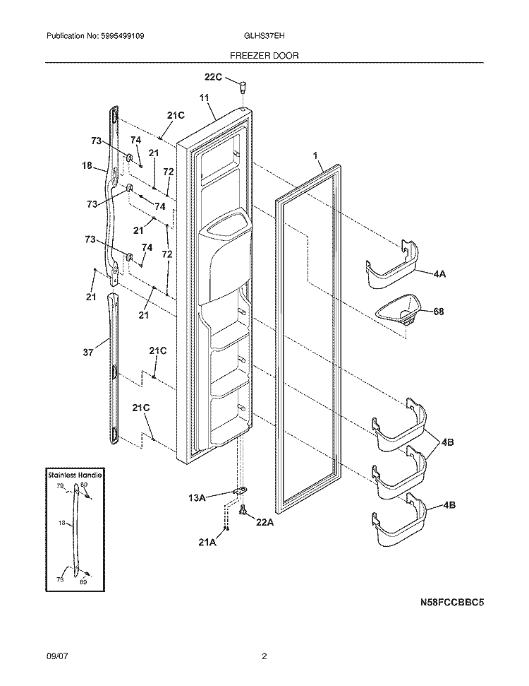 FREEZER DOOR Diagram and Parts List for GLHS37EHQ5  Frigidaire Refrigerator