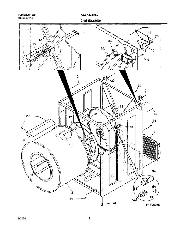 DRY CAB, HEATER Diagram and Parts List for GLER331AS0  Frigidaire Dryer
