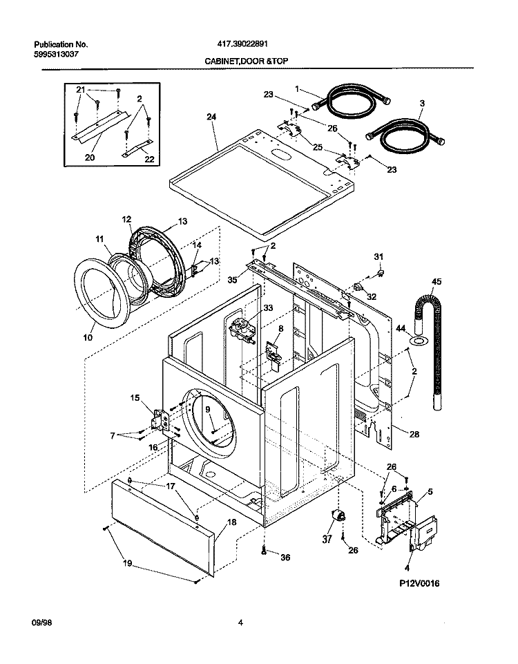 CABINET / DOOR / TOP Diagram and Parts List for 41739022891  Frigidaire Washer