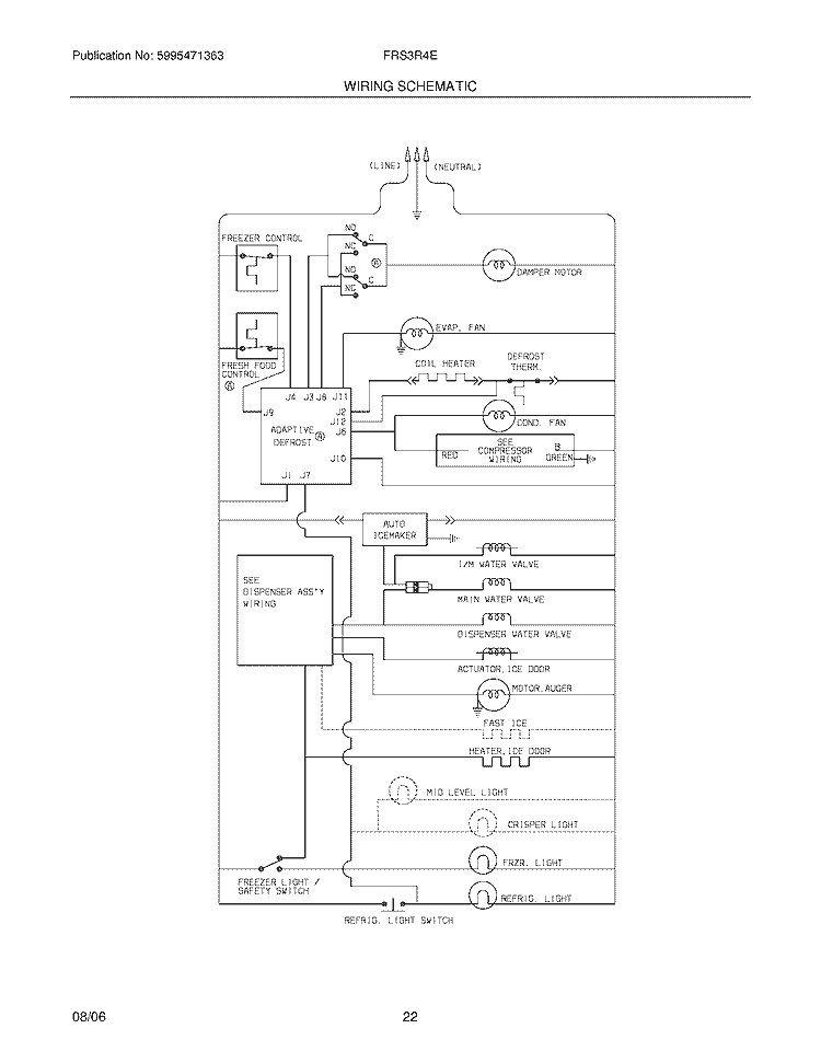 WIRING SCHEMATIC Diagram and Parts List for FRS3R4EW9  Frigidaire Refrigerator