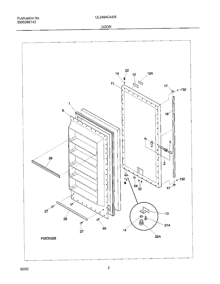 DOOR Diagram and Parts List for UL2494CA6  Frigidaire Freezer