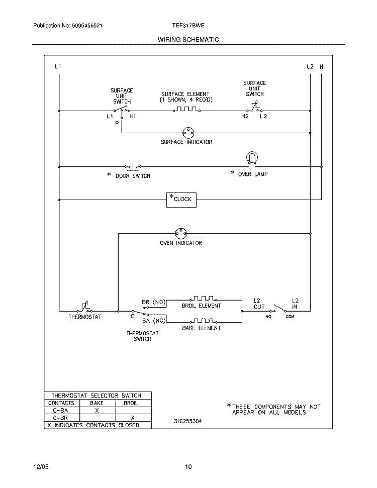 WIRING SCHEMATIC Diagram and Parts List for TEF317BWE  Tappan Range