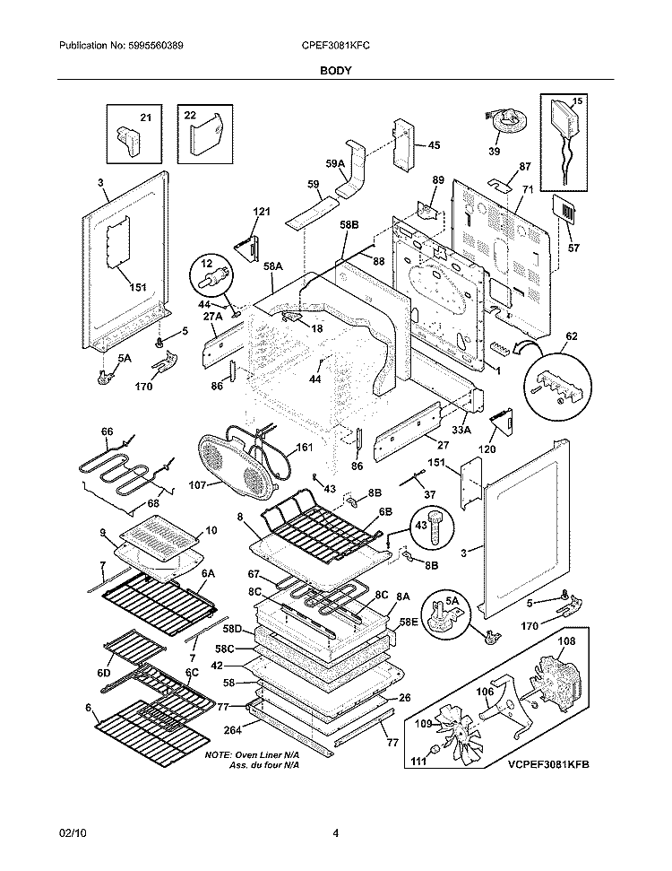 BODY Diagram and Parts List for CPEF3081KFC  Frigidaire Range