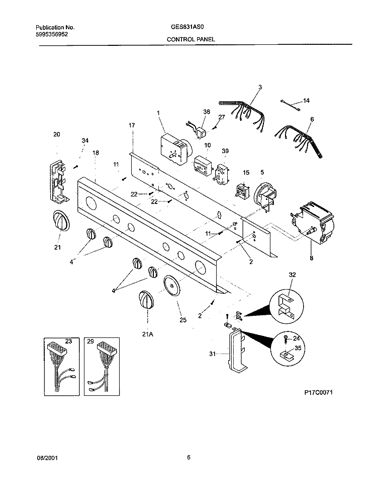 CONTROL PANEL Diagram and Parts List for GES831AS0  Gibson Washer Dryer Combo