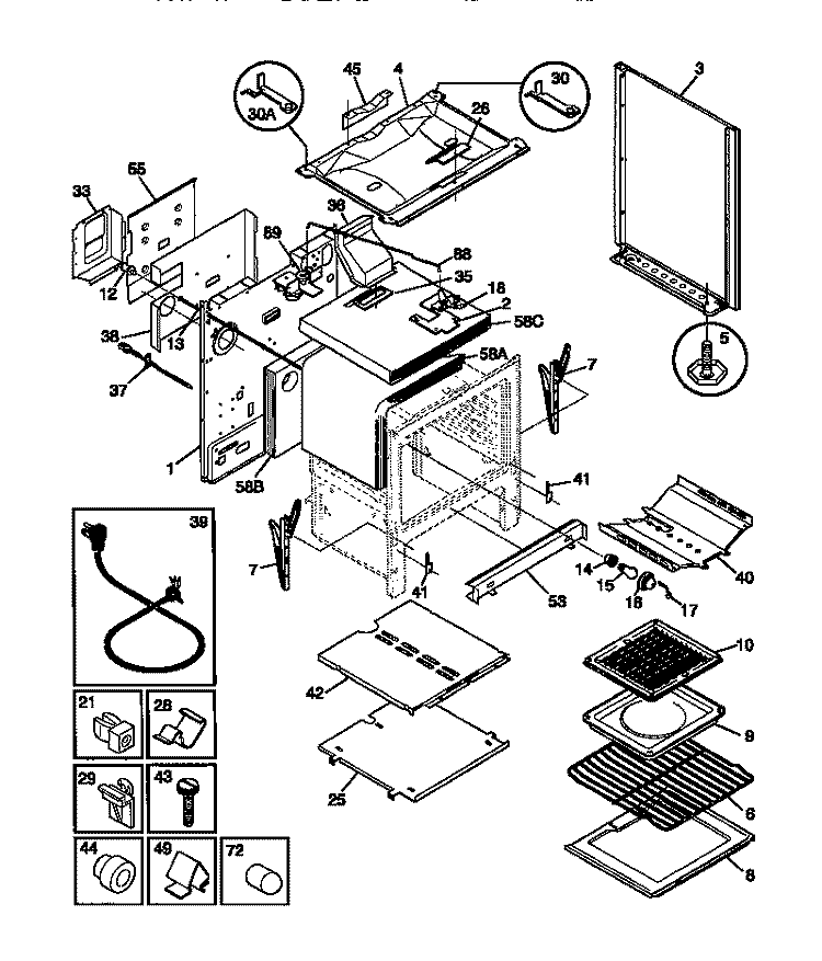 BODY Diagram and Parts List for TGF356BCWA  Tappan Range