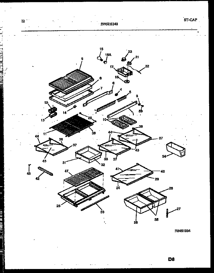 SHELVES AND SUPPORTS Diagram and Parts List for PRT217MCH2  Frigidaire Refrigerator