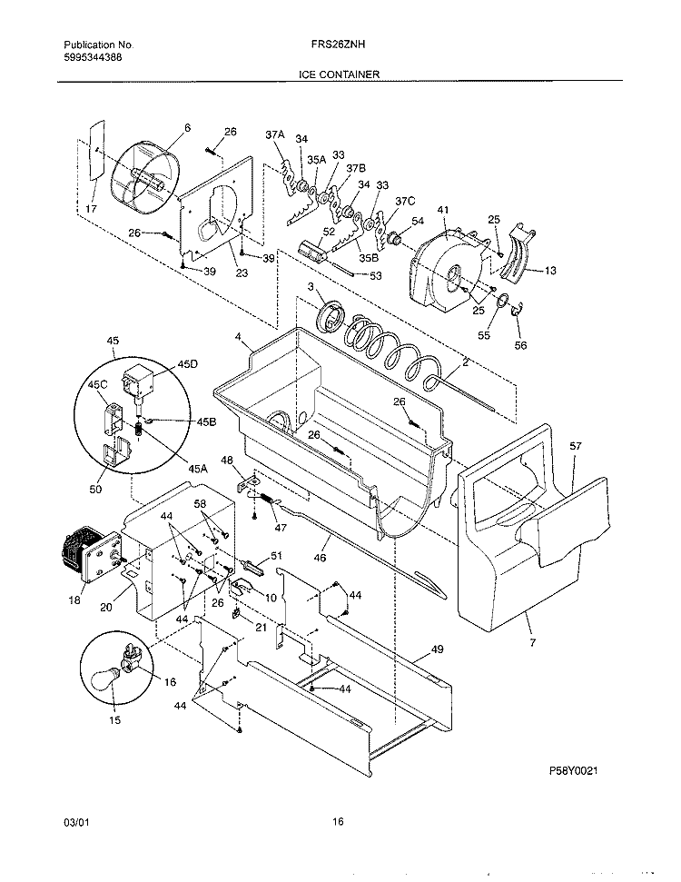 ICE CONTAINER Diagram and Parts List for FRS26ZNHW2  Frigidaire Refrigerator