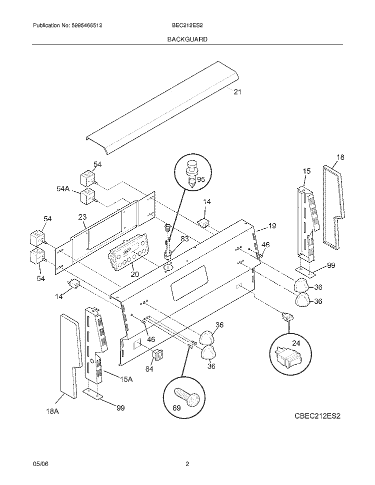 BACKGUARD Diagram and Parts List for BEC212ES2  Crosley Range