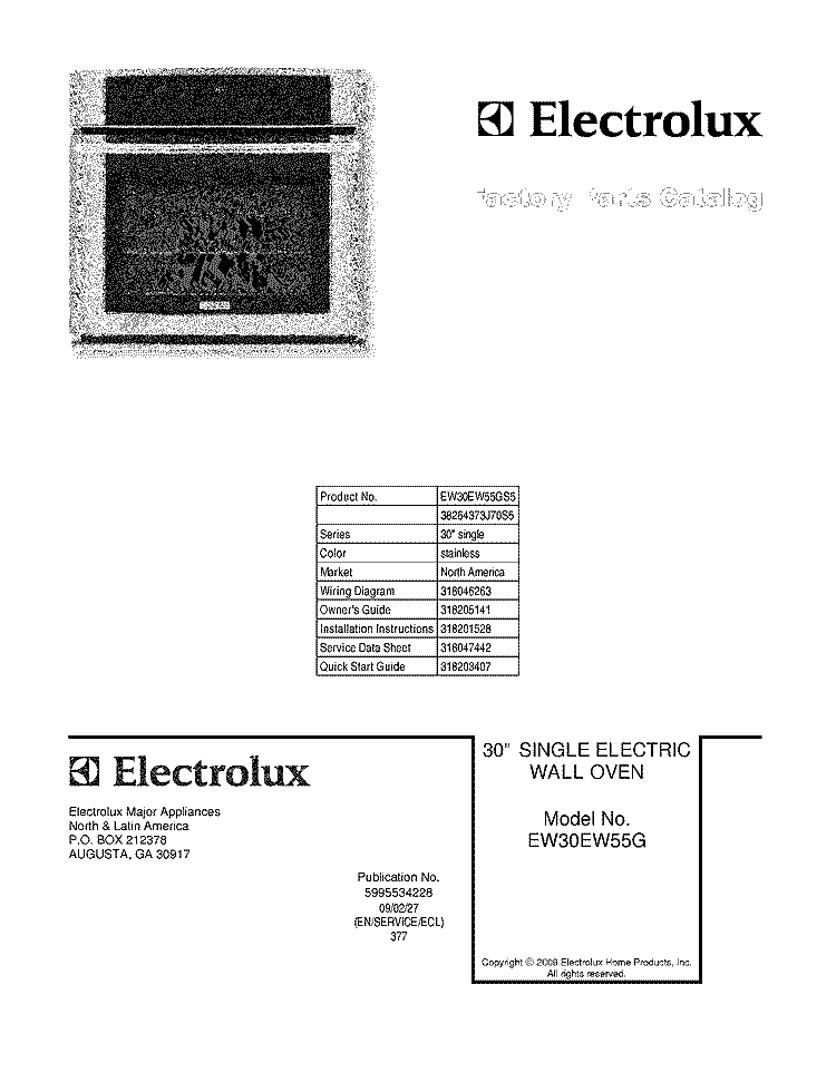 COVER Diagram and Parts List for EW30EW55GS5  Electrolux Wall Oven
