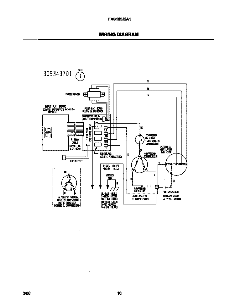 WIRING DIAGRAM Diagram and Parts List for FAS185J2A1  Frigidaire Air Conditioner