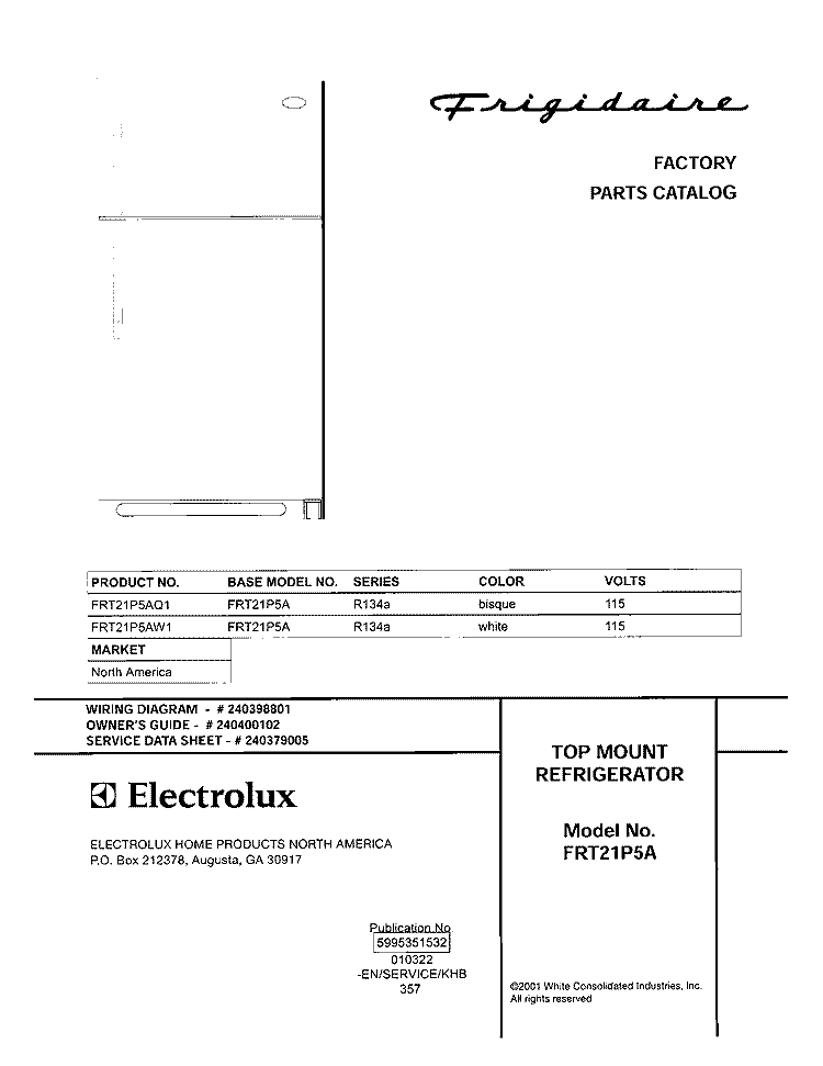 COVER Diagram and Parts List for FRT21P5AQ1  Frigidaire Refrigerator