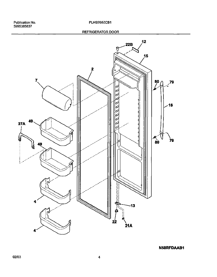 REFRIGERATOR DOOR Diagram and Parts List for PLHS238ZCB1  Frigidaire Refrigerator