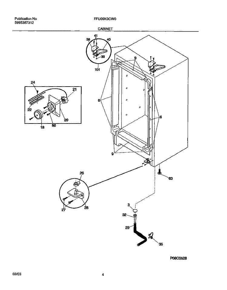 CABINET Diagram and Parts List for FFU09K0CW0  Frigidaire Freezer