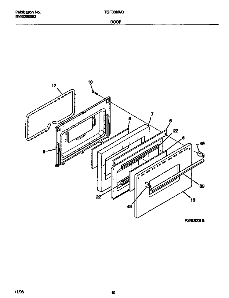 DOOR Diagram and Parts List for TGF330WCWD  Tappan Range