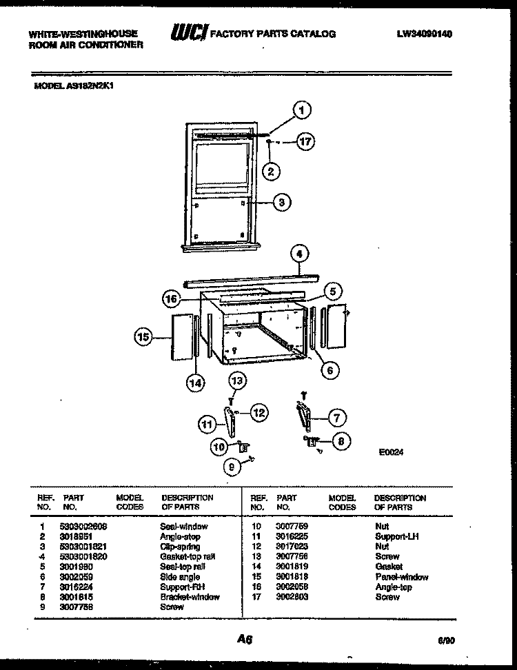 CABINET AND INSTALLATION PARTS Diagram and Parts List for AS182N2K1  Frigidaire Air Conditioner