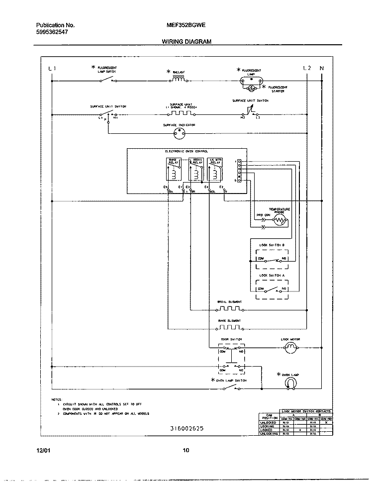 WIRING DIAGRAM Diagram and Parts List for MEF352BGWE  Uni Range