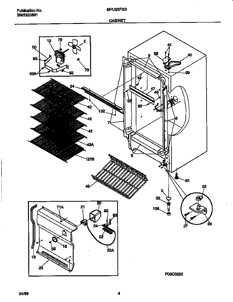 CABINET Diagram and Parts List for MFU20F3GW6  Frigidaire Freezer