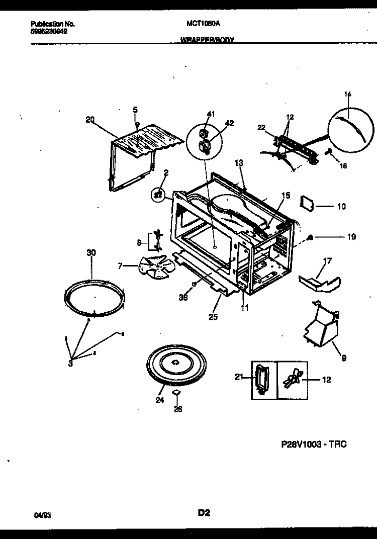 WRAPPER AND BODY PARTS Diagram and Parts List for MCT1080A2  Frigidaire Microwave