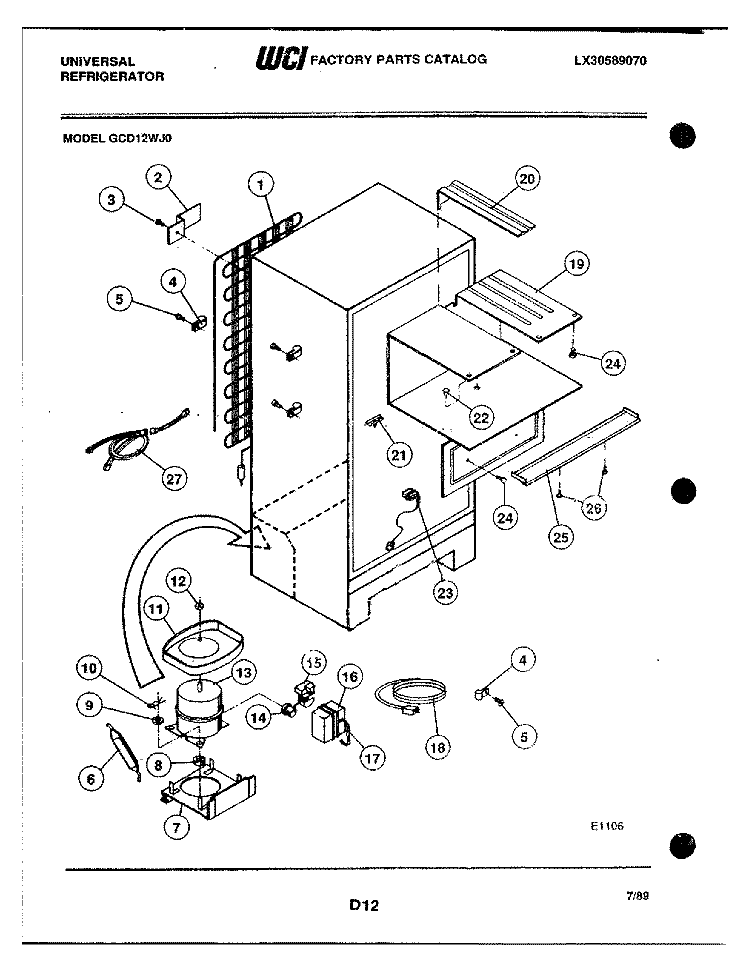 SYSTEM Diagram and Parts List for GCD12WJ0  Frigidaire Refrigerator