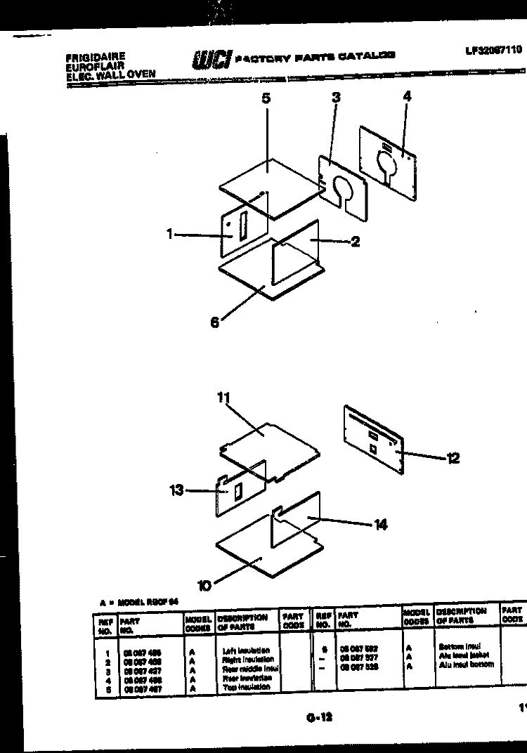 INSULATION ASSEMBLY Diagram and Parts List for RGCF94EK  Frigidaire Wall Oven