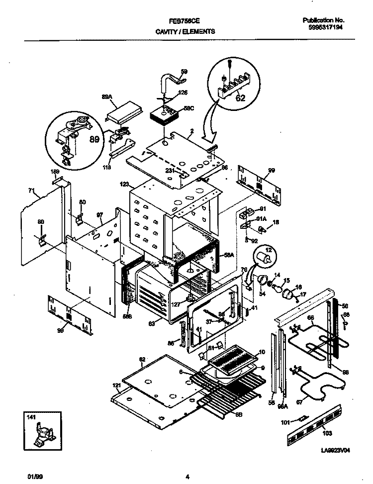 BODY Diagram and Parts List for FEB756CESF  Frigidaire Wall Oven