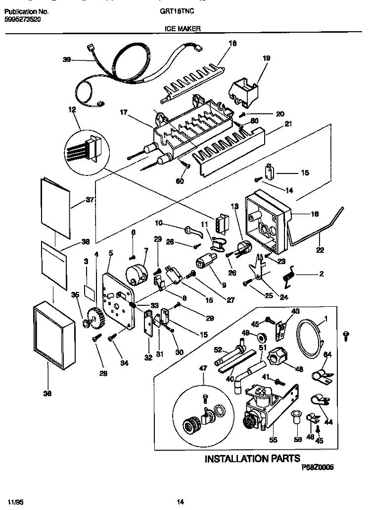 ICE MAKER Diagram and Parts List for GRT18TNCD0  Gibson Refrigerator