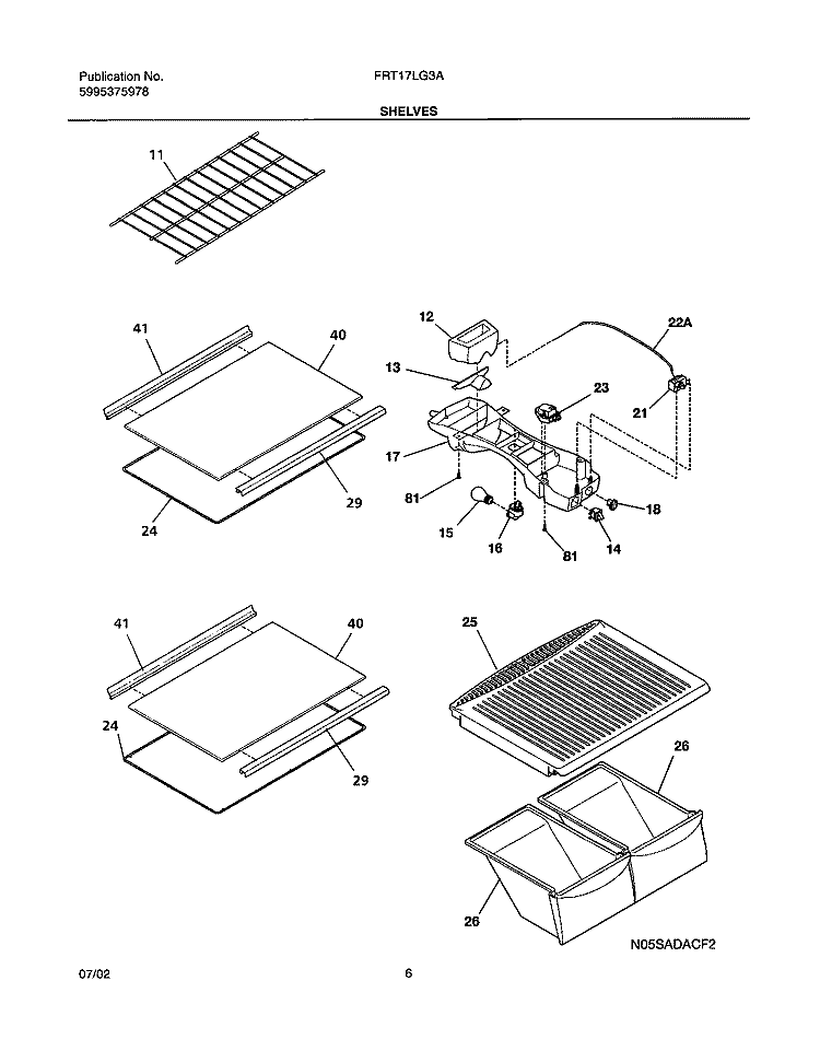 SHELVES Diagram and Parts List for FRT17LG3AQ1  Frigidaire Refrigerator