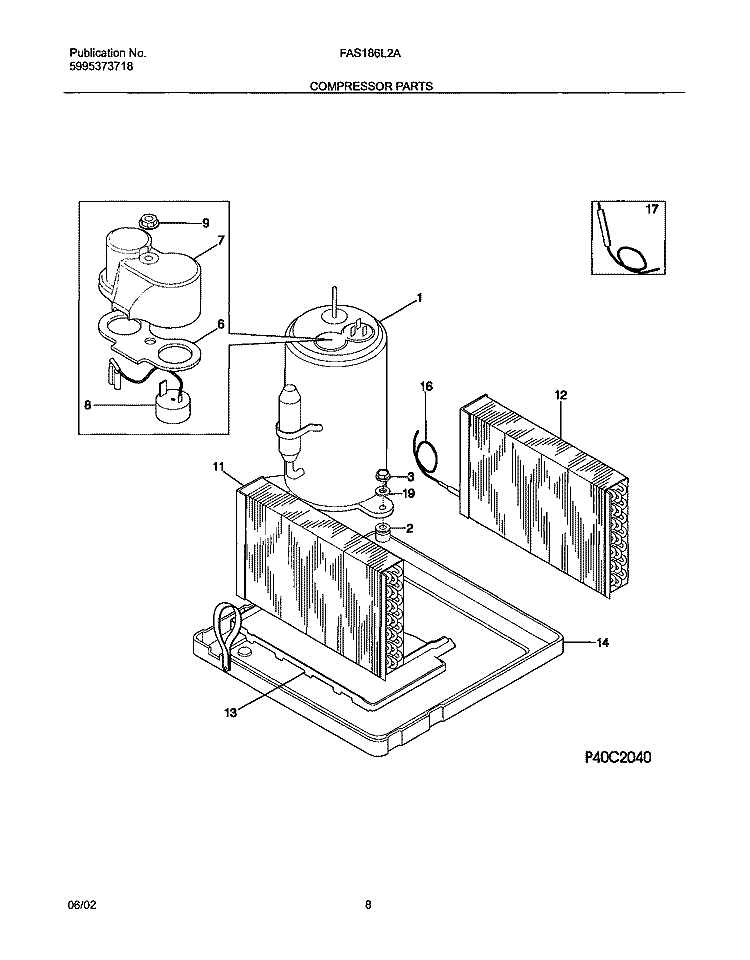 COMPRESSOR PARTS Diagram and Parts List for FAS186L2A2  Frigidaire Air Conditioner