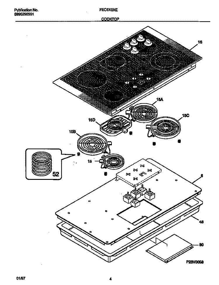 COOKTOP Diagram and Parts List for FEC6X9XESB  Frigidaire Cooktop