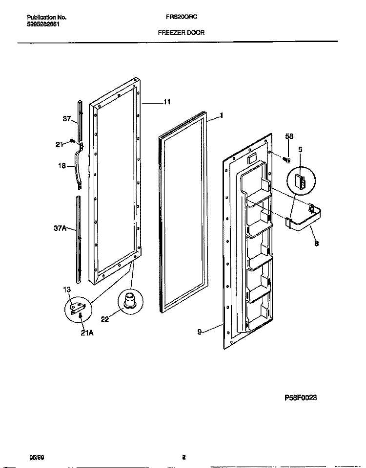 FREEZER DOOR Diagram and Parts List for FRS20QRCW1  Frigidaire Refrigerator