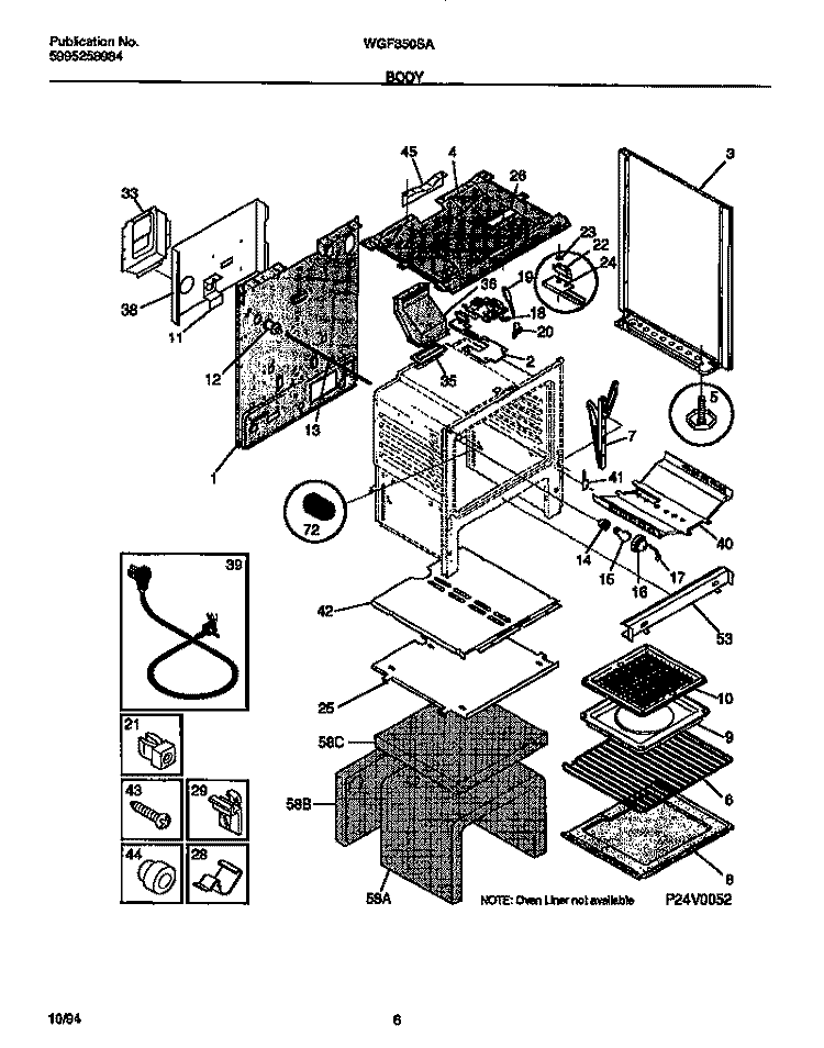 BODY Diagram and Parts List for WGF353CASB  Frigidaire Range