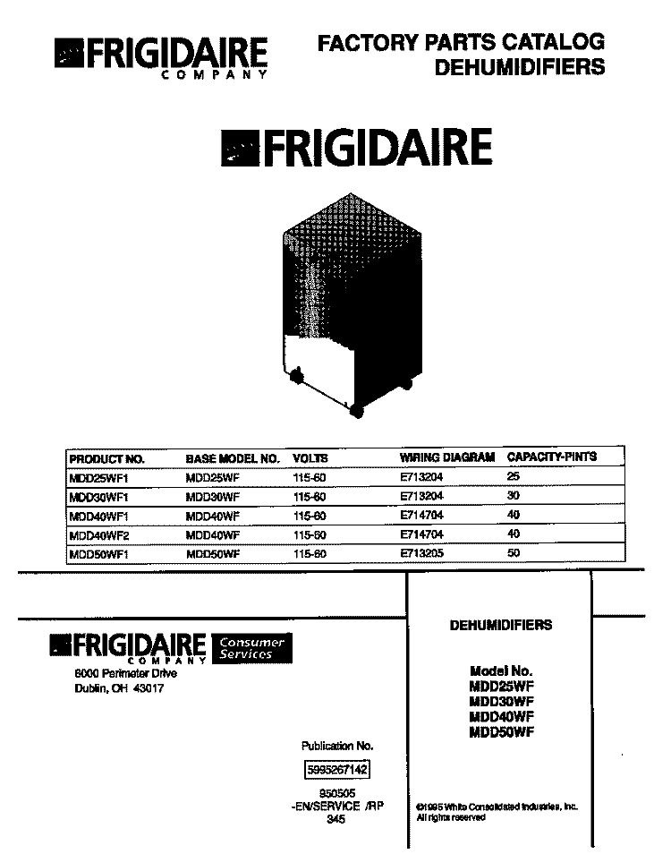 COVER Diagram and Parts List for MDD30WF1  Frigidaire Dehumidifier