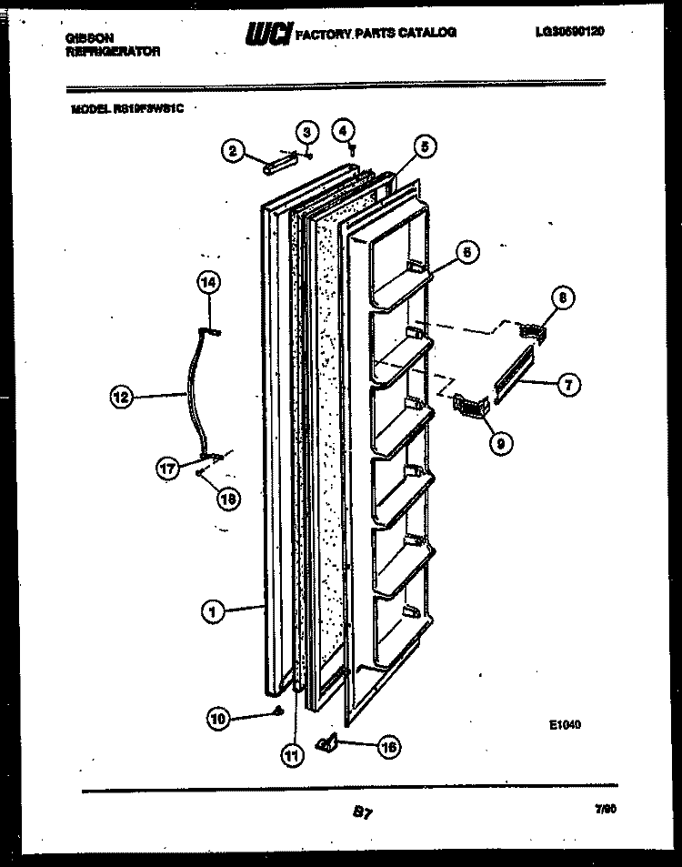 FREEZER DOOR PARTS Diagram and Parts List for RS19F3WS1C  Gibson Refrigerator