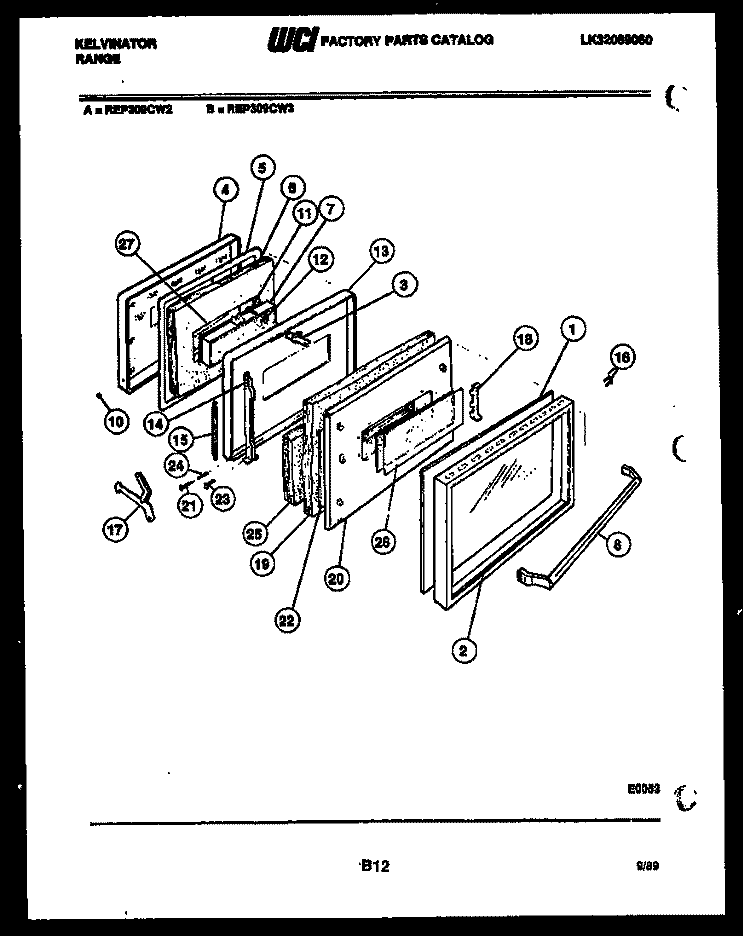 DOOR PARTS Diagram and Parts List for REP309CW3  Kelvinator Range