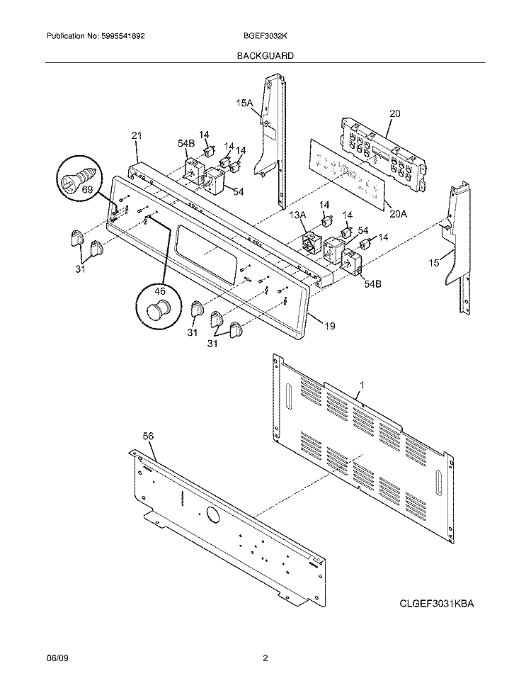 BACKGUARD Diagram and Parts List for BGEF3032KBA  Frigidaire Range