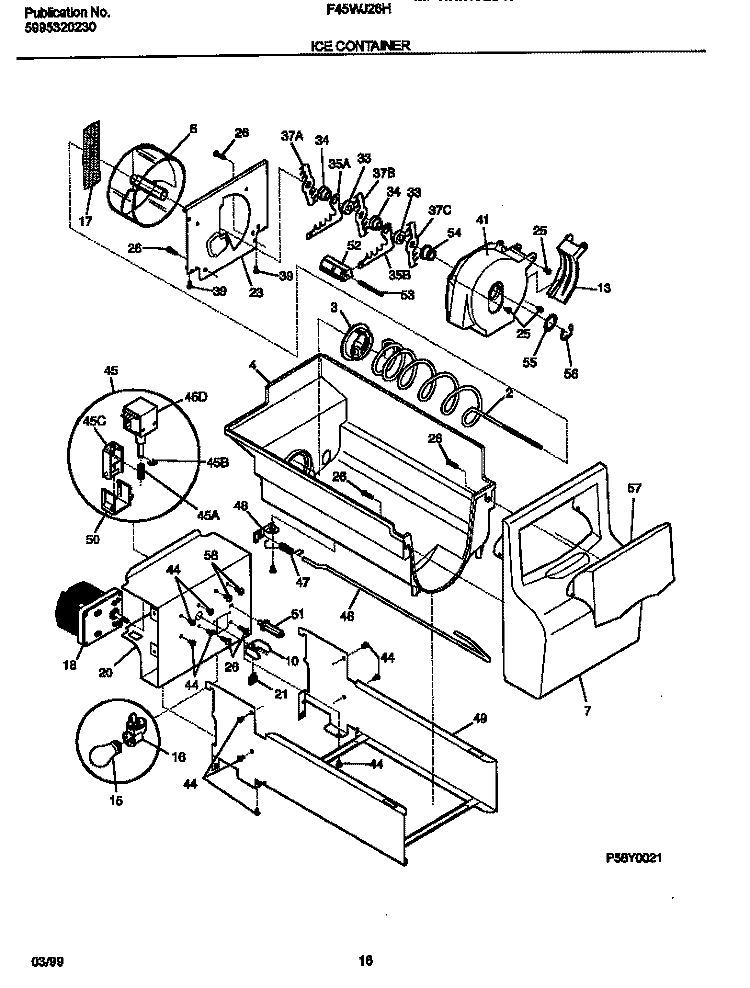 ICE CONTAINER Diagram and Parts List for F45WJ26HW0  Frigidaire Refrigerator