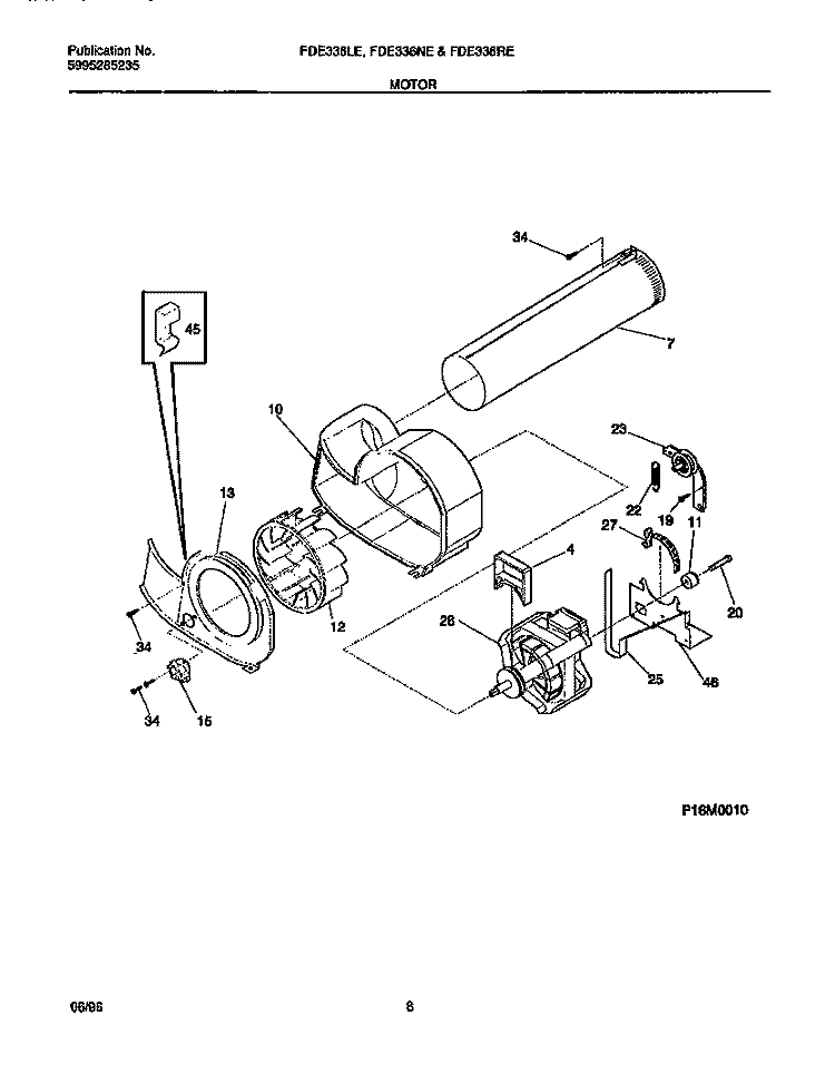 MOTOR Diagram and Parts List for FDE336RET0  Frigidaire Dryer