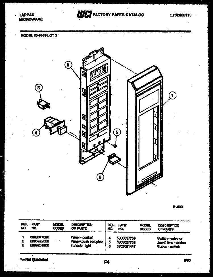 CONTROL PANEL Diagram and Parts List for 56-9339-10-03  Tappan Microwave