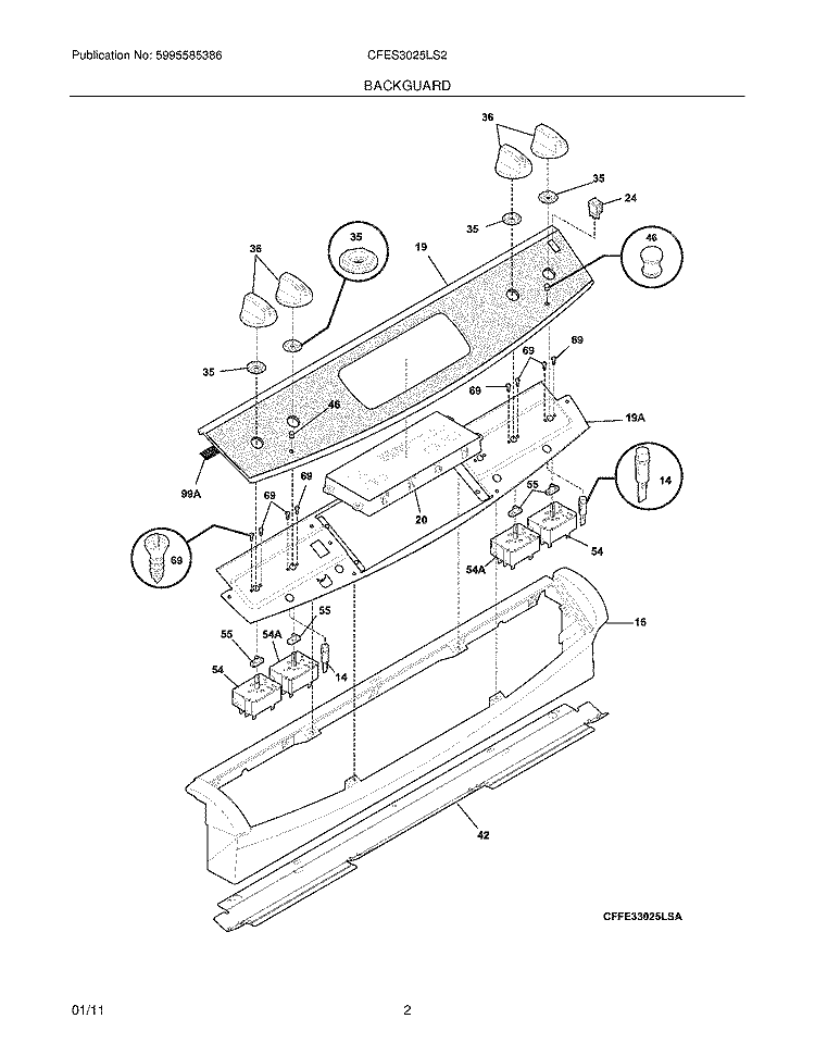BACKGUARD Diagram and Parts List for CFES3025LS2  Frigidaire Range