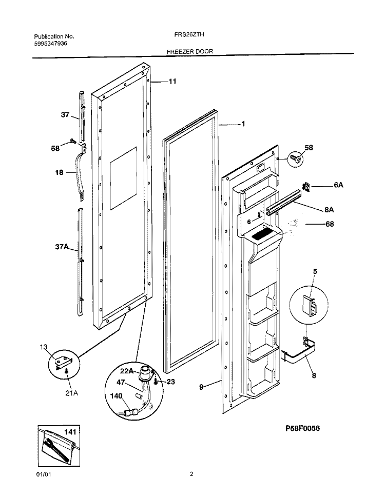FREEZER DOOR Diagram and Parts List for FRS26ZTHD5  Frigidaire Refrigerator