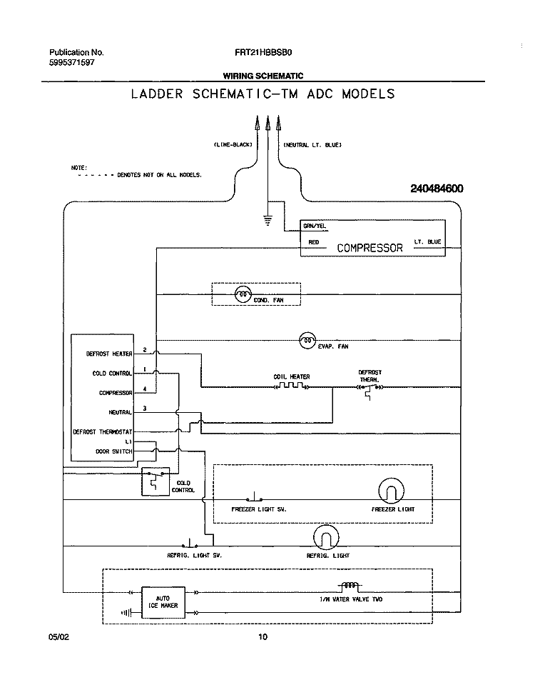 WIRING SCHEMATIC Diagram and Parts List for FRT21HBBSB0  Frigidaire Refrigerator